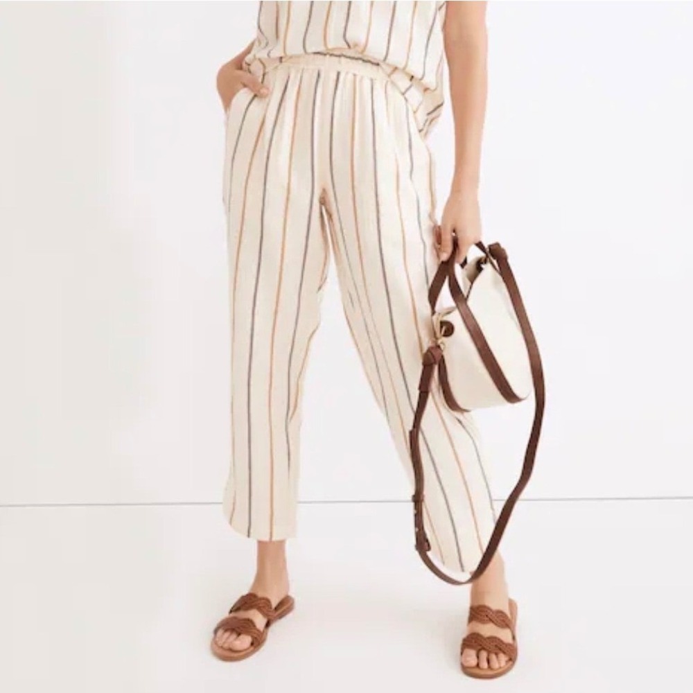 Madewell Lightspun Pull-On High-Rise Tapered Pants, Antique Gold Stripe, Small